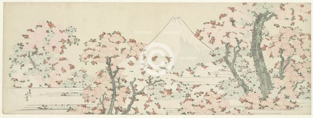 The Mount Fuji with Cherry Trees in Bloom. Artist: Hokusai, Katsushika (1760-1849)