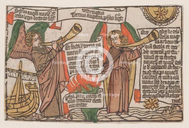 The Mountain and the Star Fall into the Sea, illustration from the Apocalypsis Sancti..., 1460-1470. Creator: Anon.