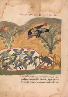The Mouse Gnaws the Net Imprisoning the Doves, Folio from a Kalila wa Dimna, 18th century. Creator: Unknown