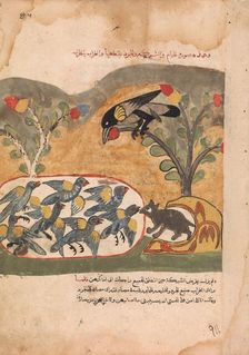 The Mouse Gnaws the Net Imprisoning the Doves, Folio from a Kalila wa Dimna, 18th century. Creator: Unknown