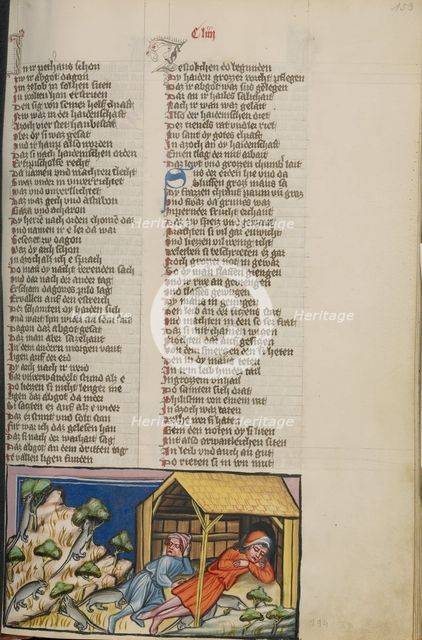The Mouse Plague amongst the Philistines; Weltchronik, about 1400-1410. Creator: Unknown.