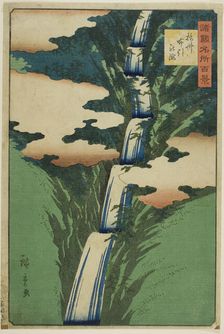 The Nunobiki Waterfall, Sesshu Province (Sesshu Nunobiki no taki), from the series "One Hu..., 1859. Creator: Utagawa Hiroshige II