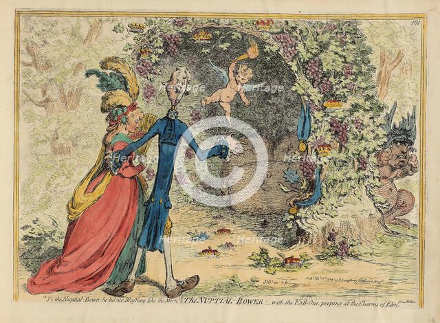 The Nuptial Bower with the Evil-One, peeping at the Charms of Eden, 1797. Creator: Gillray, James (1757-1815).