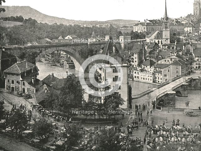 The Nydeggbrücke and cattle market, Bern, Switzerland, 1895. Creator: Unknown.
