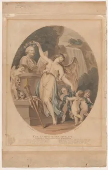 The Nymph of Immortality, Attended by the Loves, Crowning the Bust of Shakespear..., September 1784. Creator: Francesco Bartolozzi