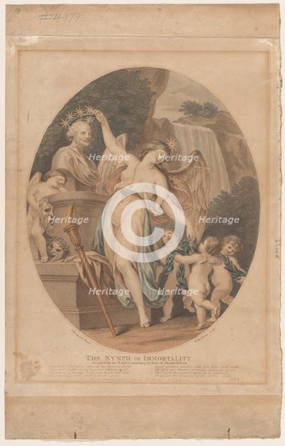 The Nymph of Immortality, Attended by the Loves, Crowning the Bust of Shakespear..., September 1784. Creator: Francesco Bartolozzi.