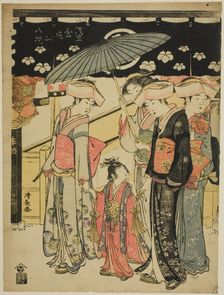 The Nakamise Shopping Street, from the series "Eight Precincts of the Kinryuzan Temple in...,c.1782. Creator: Torii Kiyonaga