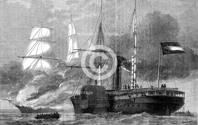 The 'Nashville destroying a federal merchantman, American Civil War, 1861-1862 (c1880). Artist: Unknown