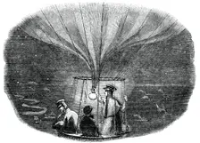 The Nassau balloon passing over Liege at night, 1836, (1886)