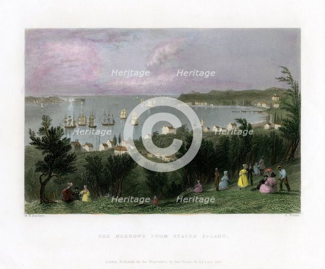 The Narrows as seen from Staten Island, New York, USA, 1837.Artist: E Finden