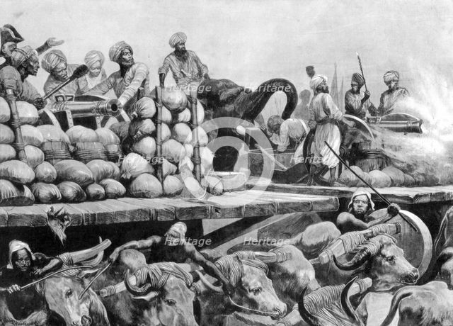 The Nawab Siraj Ud Daulah's artillery on its movable platform, India, 1757, (1893).Artist: Richard Caton Woodville II