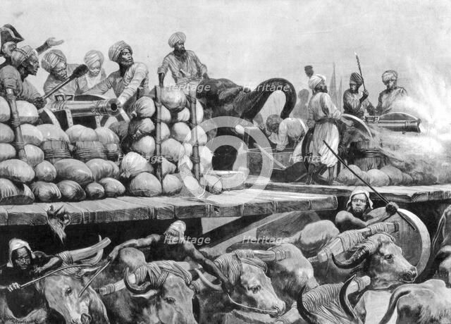 The Nawab Siraj Ud Daulah's artillery on its movable platform, India, 1757, (1893).Artist: Richard Caton Woodville II