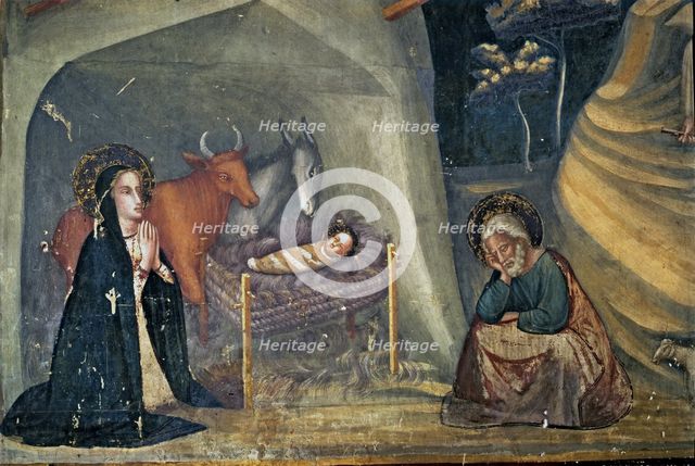  'The Nativity', mural of 1346 in St. Michael's chapel in the Monastery of Pedralbes, Barcelona.