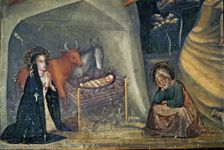 The Nativity mural of 1346 in St. Michael's chapel in the Monastery of Pedralbes, Barcelona