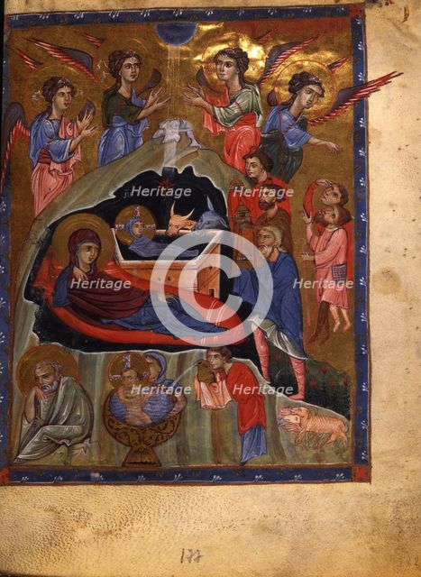 The Nativity of Christ (Manuscript illumination from the Matenadaran Gospel), 1268.