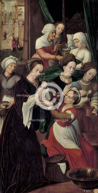 The Nativity of the Virgin Mary. Artist: Benson, Ambrosius (1495-1550)