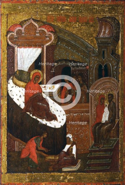 The Nativity of the Virgin, second half of the16th century. Creator: Russian icon.