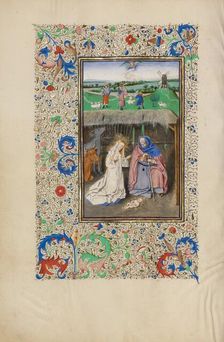 The Nativity and The Annunciation to the Shepherds; Llangattock Hours, 1450s. Creator: Master of the Llangattock Hours