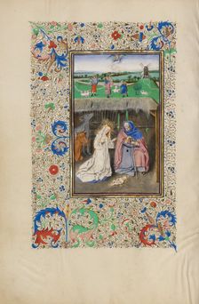 The Nativity and The Annunciation to the Shepherds; Llangattock Hours, 1450s. Creator: Master of the Llangattock Hours