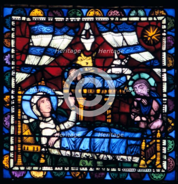 The Nativity, stained glass, Chartres Cathedral, France, 1194-1260. Artist: Unknown