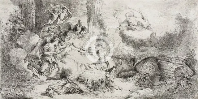 The Nativity with God the Father and Angels, after 1647. Creator: Giovanni Benedetto Castiglione.