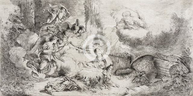 The Nativity with God the Father and Angels, after 1647. Creator: Giovanni Benedetto Castiglione.