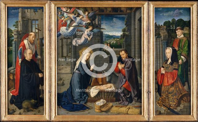 The Nativity with Donors and Saints Jerome and Leonard, ca. 1510-15. Creator: Gerard David.
