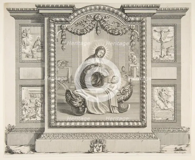 The Nativity with Scenes of The Annunciation, The Adoration of the Shepherds, The Cruci..., 1620-76. Creator: Abraham Bosse.
