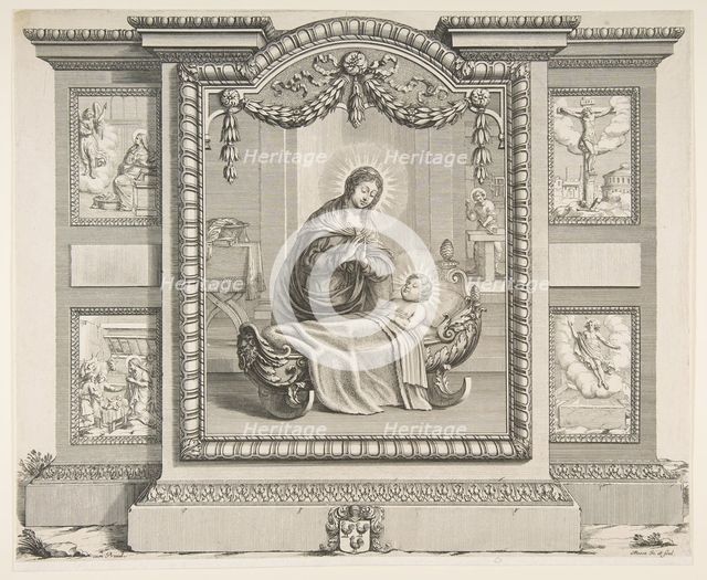 The Nativity with Scenes of The Annunciation, The Adoration of the Shepherds, The Cruci..., 1620-76. Creator: Abraham Bosse.