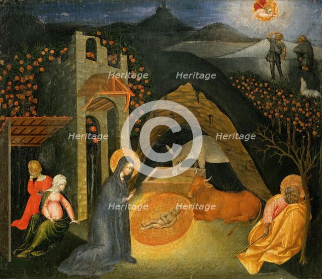 The Nativity with the Annunciation to the Shepherds, ca 1435. Creator: Giovanni di Paolo (ca 1403-1482).