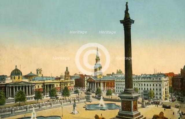 The National Gallery and Nelson's Column, Trafalgar Square, London, c1910.  Creator: Unknown.