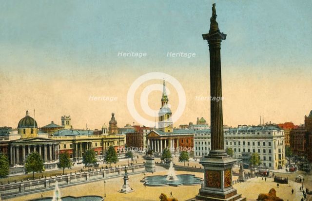 The National Gallery and Nelson's Column, Trafalgar Square, London, c1910.  Creator: Unknown.