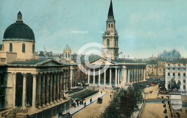 The National Gallery and St Martin in the Fields, Trafalgar Square, London, c1910.  Creator: Unknown.