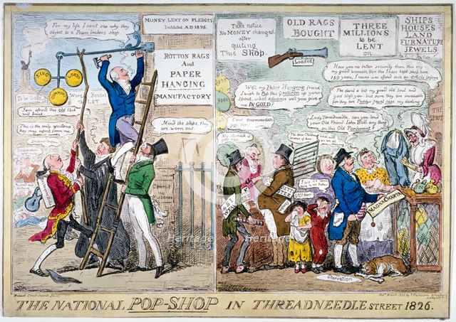 'The national pop-shop in Threadneedle Street', 1826.                    Artist: Isaac Robert Cruikshank