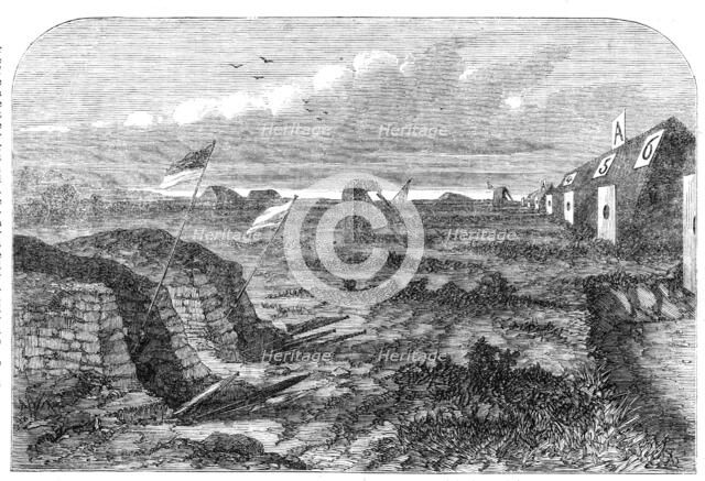 The National Rifle Association meeting on Wimbledon Common: the markers at the butts, 1861. Creator: Unknown.