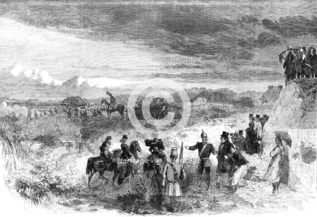 The National Rifle Association meeting on Wimbledon Common: skirmishers forming squares..., 1861. Creator: Unknown.