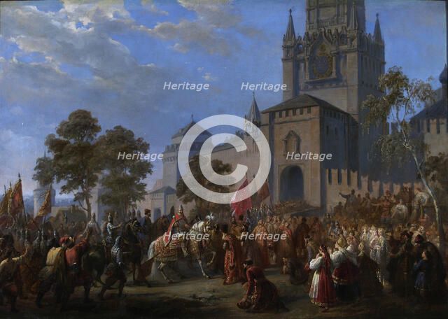 The national uprising of Kuzma Minin and Count Dmitry Pozharsky, 1856. Artist: Dusi, Cosroe (1808-1859)