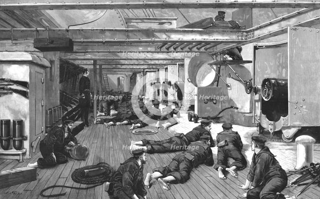 ''The Naval Manoeuvers - Firing of one of the Big Guns by Electricity', 1890. Creator: Unknown.