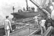 'The Naval Manoeuvers; "Out Torpedo Boat" whilst under way 1890. Creator: Unknown