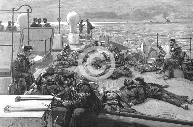 ''The Naval Manoeuvers - Life of a Blue Jacket on board HMS "Conqueror"; Jack's Siesta', 1890. Creator: Charles Joseph Staniland.