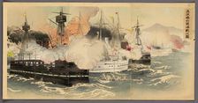 The Naval Battle and Capture of Haiyang Island (Kaiyoto senryo kaisen no zu), 1894. Creator: Ogata Gekko