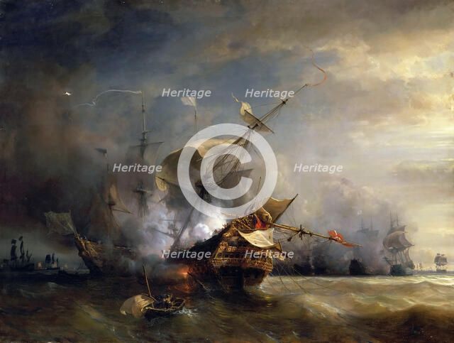 The naval Battle near Lizard Point, Cornwall on 21 October 1707. Artist: Gudin, Théodore (1802-1880)