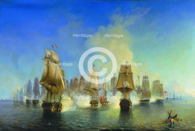 The naval Battle of Athos. Artist: Bogolyubov, Alexei Petrovich (1824-1896)