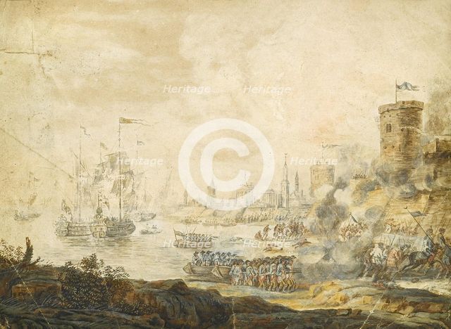 The naval Battle of Chesma on 5 July 1770, 18th century. Artist: Anonymous  