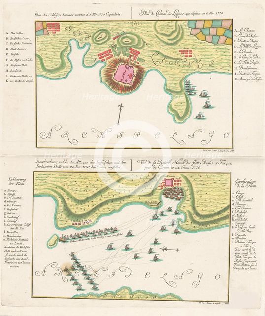 The naval Battle of Chesma. The naval Battle of Lemnos. 1770, 1771.
