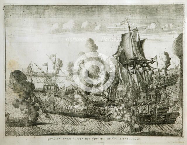 The naval Battle of Gangut on July 27, 1714, 1715. Artist: Zubov, Alexei Fyodorovich (1682-after 1750)