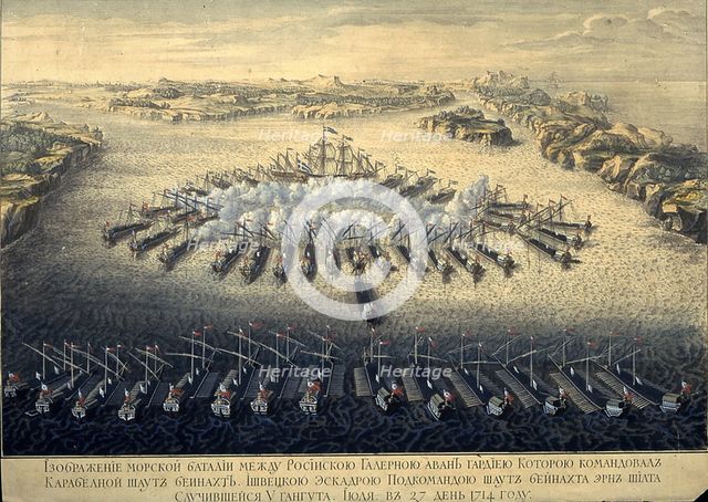 The naval Battle of Gangut on July 27, 1714, 1724. Artist: Baquoi, Maurice (active 1720s)