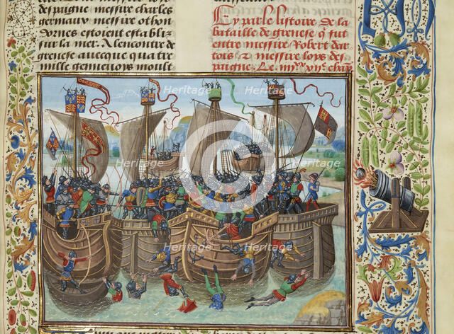 The naval Battle of Guernsey, 1342, ca 1470-1475. Creator: Liédet, Loyset (1420-1479).