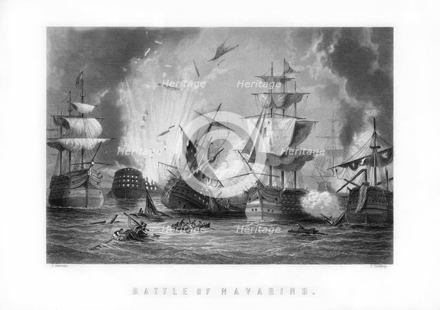 The naval Battle of Navarino, 20th October 1827, (1893).Artist: J Godfrey