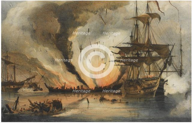 The Naval Battle of Navarino on 20 October 1827. Artist: Reinagle, George Philip (1802-1835)